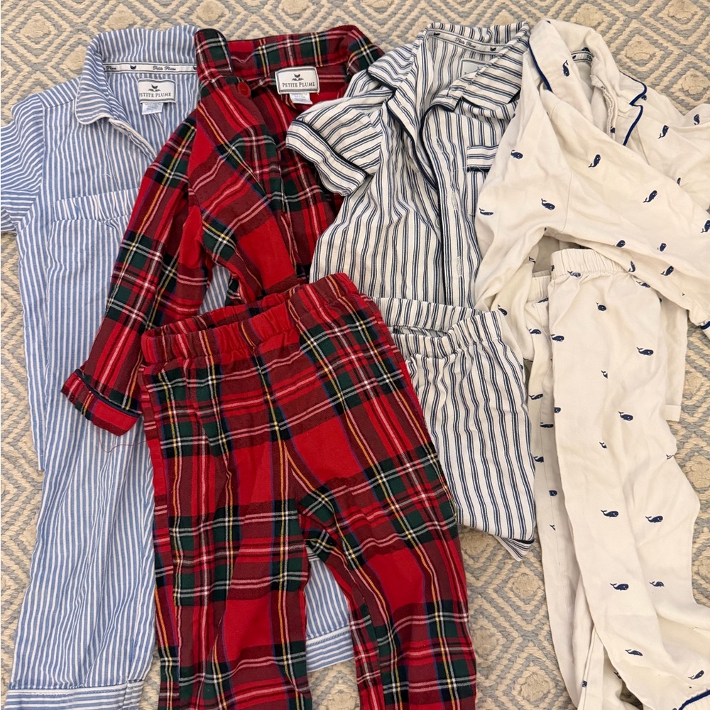 Classic Kids Pajama Set - Red Plaid and Blue Stripes